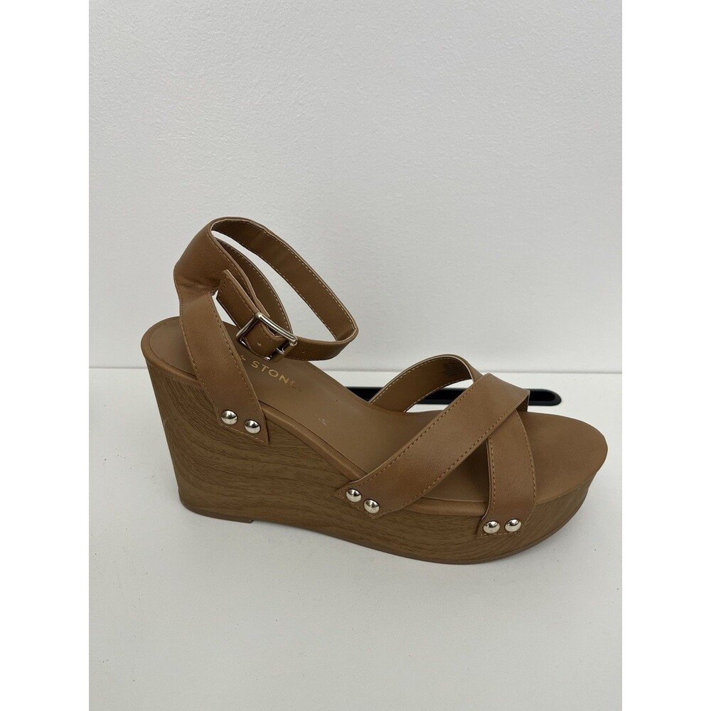 Sun + Stone Women’s Tiaraa Ankle Strap Heeled Wedge Sandals Size 10M Brown - Picture 10 of 11